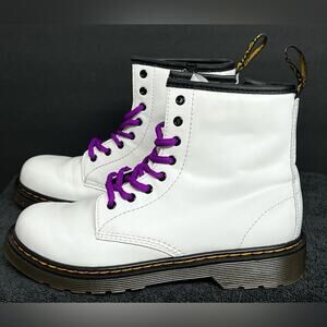 Dr Doc Martens 1460J Combat Boots White Leather Smooth Womens 5 Fairy Grunge